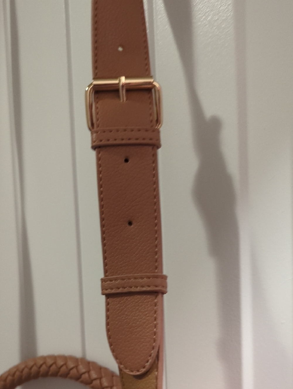 Anne Klein Tan Woven Saddle Crossbody with Braided Handle - Picture 3 of 6